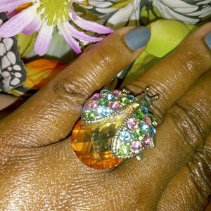 Colorful fun beetle bug rhinestone ring one size